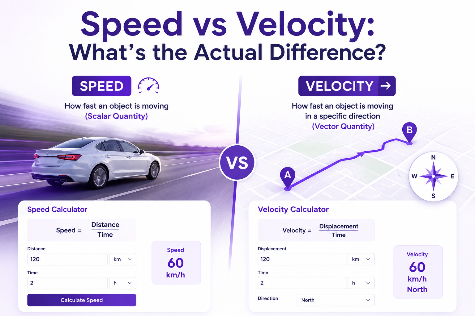 Speed vs Velocity in Physics Illustration